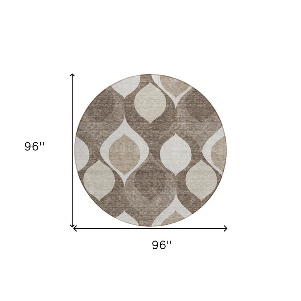 Homeroots 3' Beige Taupe And Ivory Ogee Washable Area Rug - Perfect For Indoor And Outdoor Spaces! 8' Round Polyester 584808