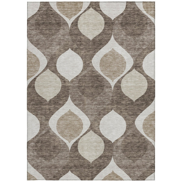 Homeroots 3' Beige Taupe And Ivory Ogee Washable Area Rug - Perfect For Indoor And Outdoor Spaces! 9' X 12' Polyester 584810