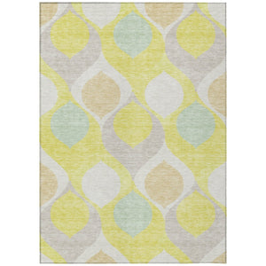 HomeRoots 5' Stylish Ogee Area Rug in Yellow, Mint Green & Beige – Durable, Washable for Indoor & Outdoor Use 5' X 8' 584813