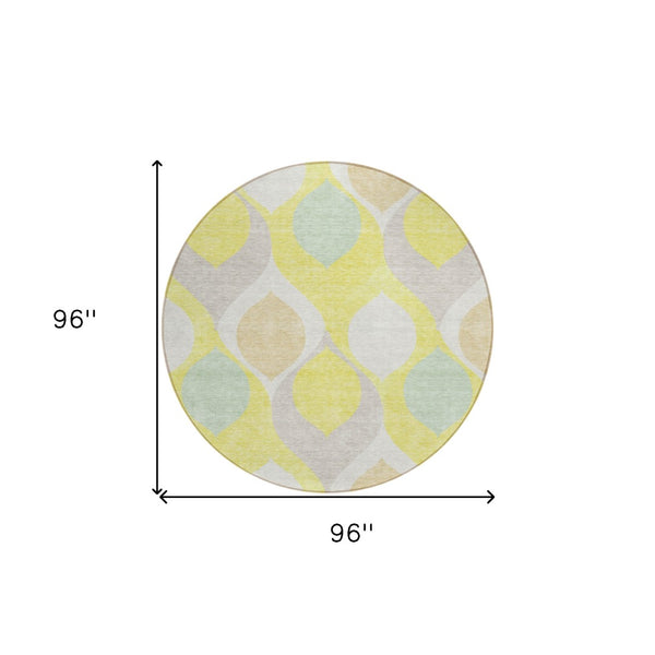 Homeroots 3' Beige Taupe And Ivory Ogee Washable Area Rug - Perfect For Indoor And Outdoor Spaces! 8' Round Polyester 584814