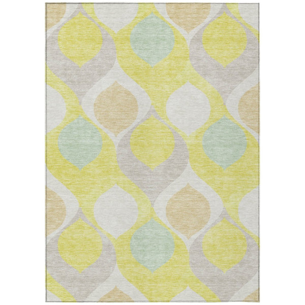 HomeRoots 5' Stylish Ogee Area Rug in Yellow, Mint Green & Beige – Durable, Washable for Indoor & Outdoor Use 8' X 10' 584815