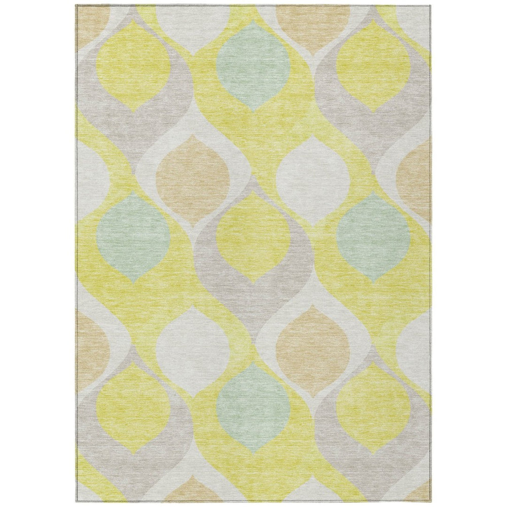 HomeRoots 5' Stylish Ogee Area Rug in Yellow, Mint Green & Beige – Durable, Washable for Indoor & Outdoor Use 10' X 14' 584817