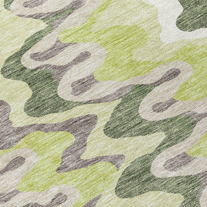 Homeroots 3' Artichoke Green And Ivory Abstract Washable Area Rug For Indoor And Outdoor Spaces, Durable Design 3' X 5' Polyester 584818