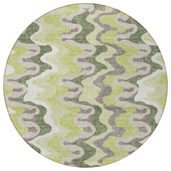 Homeroots 3' Artichoke Green And Ivory Abstract Washable Area Rug For Indoor And Outdoor Spaces, Durable Design 8' Round Polyester 584820