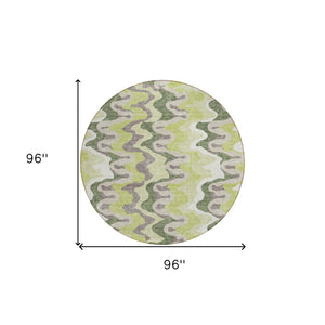 Homeroots 3' Artichoke Green And Ivory Abstract Washable Area Rug For Indoor And Outdoor Spaces, Durable Design 8' Round Polyester 584820