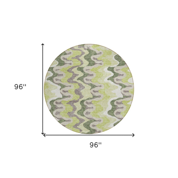 Homeroots 3' Artichoke Green And Ivory Abstract Washable Area Rug For Indoor And Outdoor Spaces, Durable Design 8' Round Polyester 584820