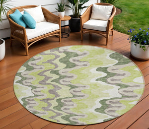 Homeroots 3' Artichoke Green And Ivory Abstract Washable Area Rug For Indoor And Outdoor Spaces, Durable Design 8' Round Polyester 584820