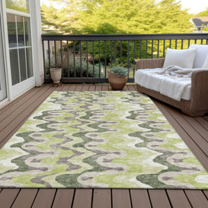 Homeroots 3' Artichoke Green And Ivory Abstract Washable Area Rug For Indoor And Outdoor Spaces, Durable Design 8' X 10' Polyester 584821