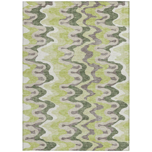 Homeroots 3' Artichoke Green And Ivory Abstract Washable Area Rug For Indoor And Outdoor Spaces, Durable Design 8' X 10' Polyester 584821