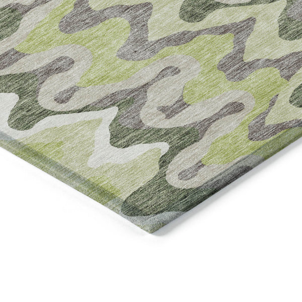 Homeroots 3' Artichoke Green And Ivory Abstract Washable Area Rug For Indoor And Outdoor Spaces, Durable Design 9' X 12' Polyester 584822