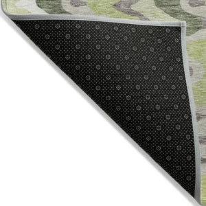 Homeroots 3' Artichoke Green And Ivory Abstract Washable Area Rug For Indoor And Outdoor Spaces, Durable Design 10' X 14' Polyester 584823