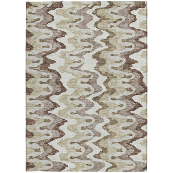 Homeroots 3' Artichoke Green And Ivory Abstract Washable Area Rug For Indoor And Outdoor Spaces, Durable Design 5' X 8' Polyester 584825