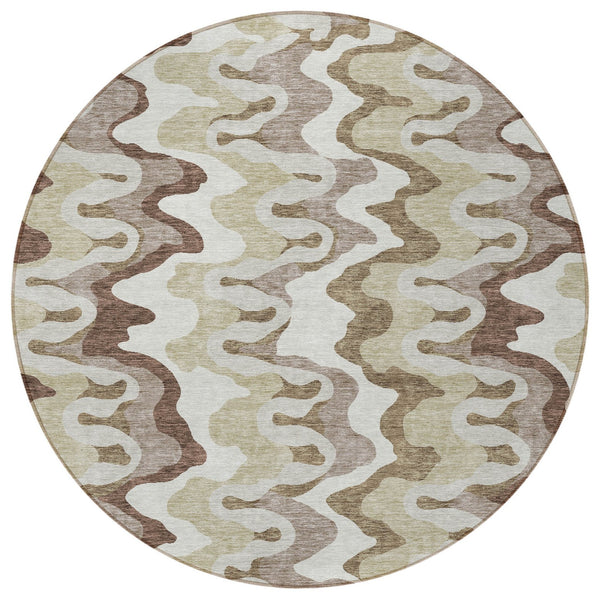 Homeroots 3' Artichoke Green And Ivory Abstract Washable Area Rug For Indoor And Outdoor Spaces, Durable Design 8' Round Polyester 584826