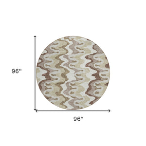 Homeroots 3' Artichoke Green And Ivory Abstract Washable Area Rug For Indoor And Outdoor Spaces, Durable Design 8' Round Polyester 584826