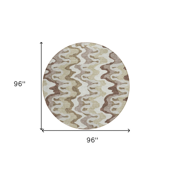 Homeroots 3' Artichoke Green And Ivory Abstract Washable Area Rug For Indoor And Outdoor Spaces, Durable Design 8' Round Polyester 584826