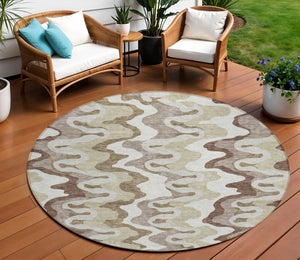 Homeroots 3' Artichoke Green And Ivory Abstract Washable Area Rug For Indoor And Outdoor Spaces, Durable Design 8' Round Polyester 584826