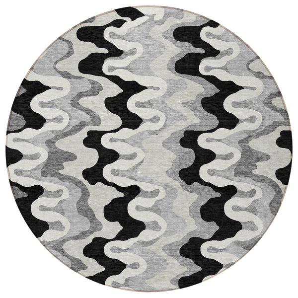 Homeroots 3' Artichoke Green And Ivory Abstract Washable Area Rug For Indoor And Outdoor Spaces, Durable Design 8' Round Polyester 584832