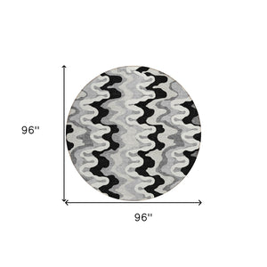 Homeroots 3' Artichoke Green And Ivory Abstract Washable Area Rug For Indoor And Outdoor Spaces, Durable Design 8' Round Polyester 584832