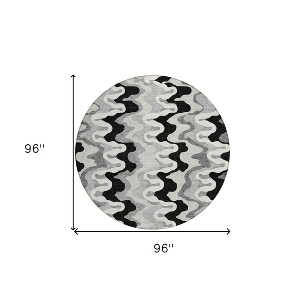 Homeroots 3' Artichoke Green And Ivory Abstract Washable Area Rug For Indoor And Outdoor Spaces, Durable Design 8' Round Polyester 584832