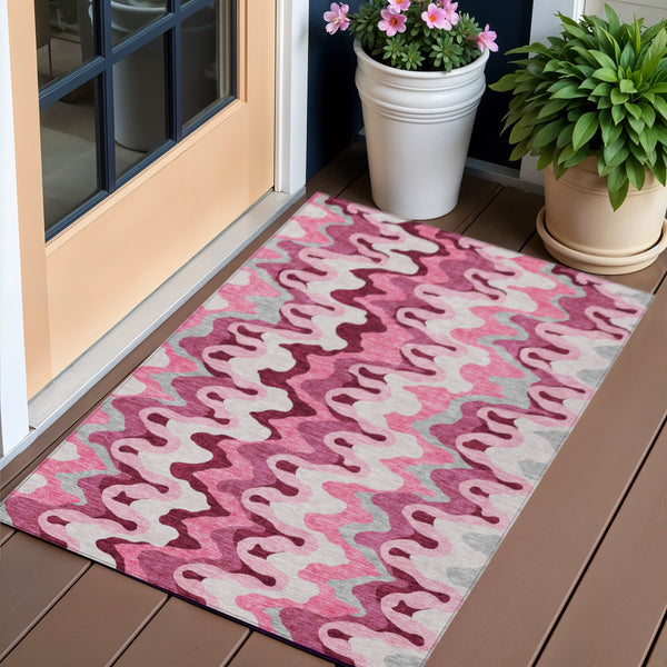 Homeroots 3' Artichoke Green And Ivory Abstract Washable Area Rug For Indoor And Outdoor Spaces, Durable Design 3' X 5' Polyester 584836