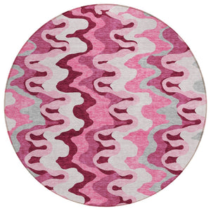 HomeRoots 5' Blush Pink and Mauve Abstract Area Rug - Stylish, Washable, Durable for Indoor and Outdoor Spaces 8' Round 584838