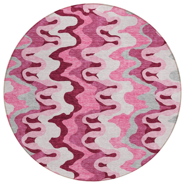 HomeRoots 5' Blush Pink and Mauve Abstract Area Rug - Stylish, Washable, Durable for Indoor and Outdoor Spaces 8' Round 584838