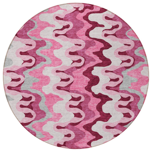 Homeroots 3' Artichoke Green And Ivory Abstract Washable Area Rug For Indoor And Outdoor Spaces, Durable Design 8' Round Polyester 584838