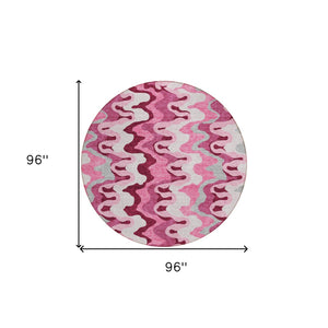 Homeroots 3' Artichoke Green And Ivory Abstract Washable Area Rug For Indoor And Outdoor Spaces, Durable Design 8' Round Polyester 584838