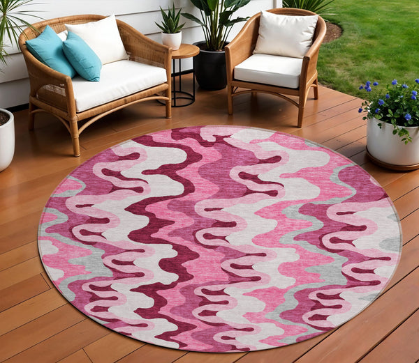 Homeroots 3' Artichoke Green And Ivory Abstract Washable Area Rug For Indoor And Outdoor Spaces, Durable Design 8' Round Polyester 584838