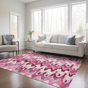 Homeroots 3' Artichoke Green And Ivory Abstract Washable Area Rug For Indoor And Outdoor Spaces, Durable Design 10' X 14' Polyester 584841