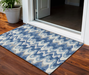 Homeroots 3' Artichoke Green And Ivory Abstract Washable Area Rug For Indoor And Outdoor Spaces, Durable Design 3' X 5' Polyester 584842