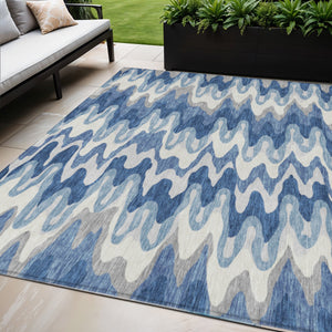 Homeroots 3' Artichoke Green And Ivory Abstract Washable Area Rug For Indoor And Outdoor Spaces, Durable Design 5' X 8' Polyester 584843