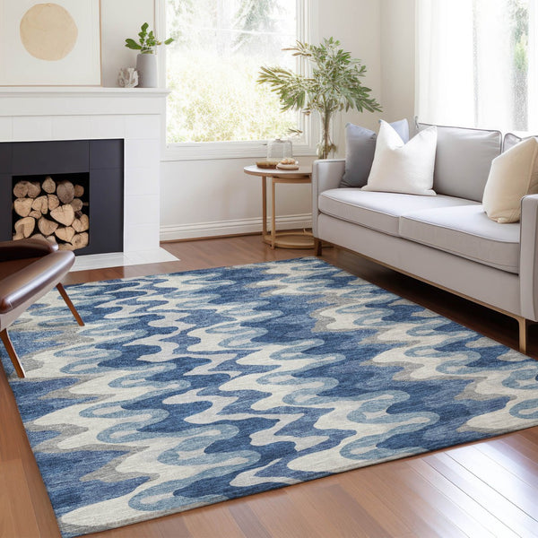 Homeroots 3' Artichoke Green And Ivory Abstract Washable Area Rug For Indoor And Outdoor Spaces, Durable Design 5' X 8' Polyester 584843