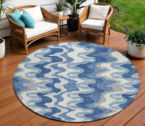 Homeroots 3' Artichoke Green And Ivory Abstract Washable Area Rug For Indoor And Outdoor Spaces, Durable Design 8' Round Polyester 584844