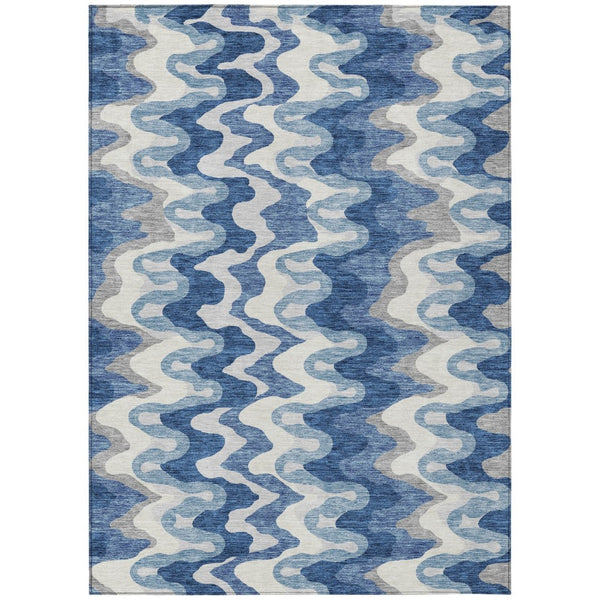 HomeRoots 5' Navy Blue and Sky Blue Abstract Area Rug - Versatile, Washable, Durable for Indoor & Outdoor Use 8' X 10' 584845