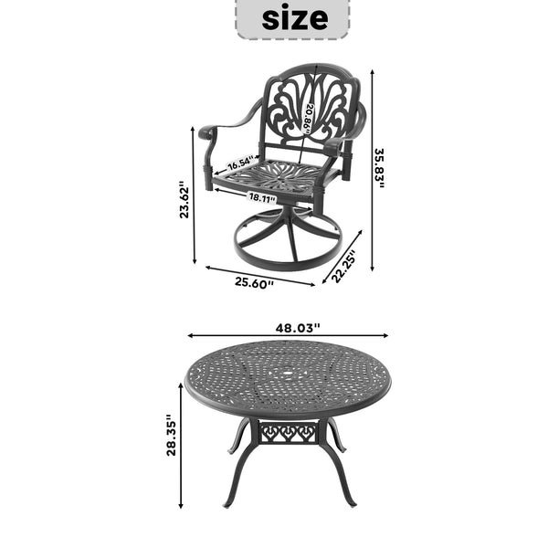 English Elm 7-Piece All-Weather Cast Aluminum Dining Set With 6 Swivel Chairs & Cushions For Ultimate Comfort W1710S00441