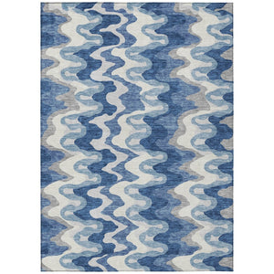 HomeRoots 5' Navy Blue and Sky Blue Abstract Area Rug - Versatile, Washable, Durable for Indoor & Outdoor Use 10' X 14' 584847