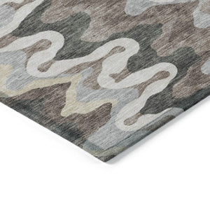 Homeroots 3' Artichoke Green And Ivory Abstract Washable Area Rug For Indoor And Outdoor Spaces, Durable Design 5' X 8' Polyester 584849