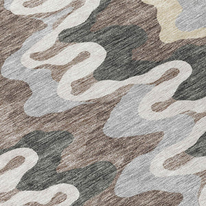 Homeroots 3' Artichoke Green And Ivory Abstract Washable Area Rug For Indoor And Outdoor Spaces, Durable Design 5' X 8' Polyester 584849