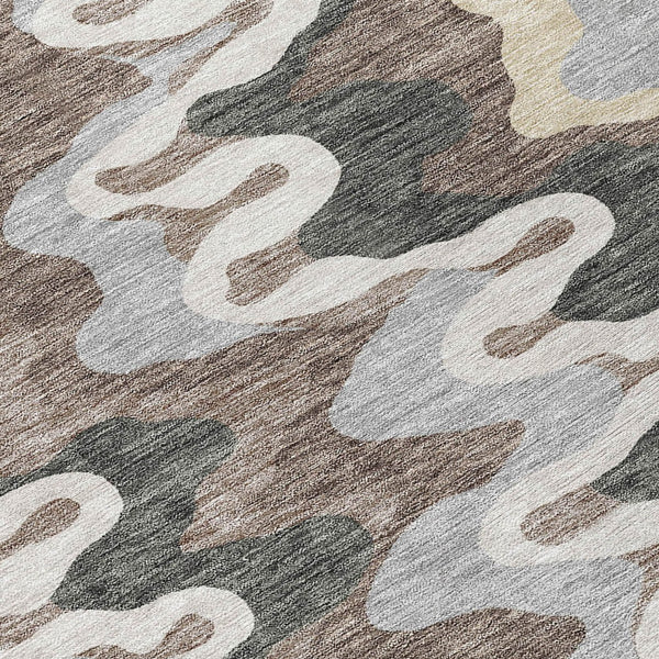 Homeroots 3' Artichoke Green And Ivory Abstract Washable Area Rug For Indoor And Outdoor Spaces, Durable Design 5' X 8' Polyester 584849