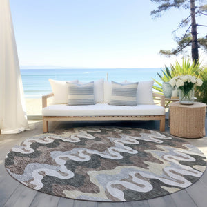 Homeroots 3' Artichoke Green And Ivory Abstract Washable Area Rug For Indoor And Outdoor Spaces, Durable Design 8' Round Polyester 584850