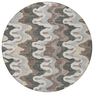Homeroots 3' Artichoke Green And Ivory Abstract Washable Area Rug For Indoor And Outdoor Spaces, Durable Design 8' Round Polyester 584850
