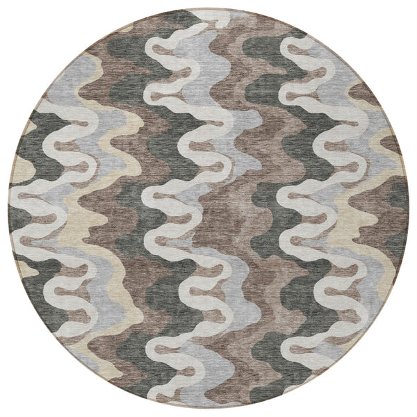 Homeroots 3' Artichoke Green And Ivory Abstract Washable Area Rug For Indoor And Outdoor Spaces, Durable Design 8' Round Polyester 584850