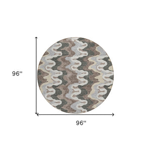 Homeroots 3' Artichoke Green And Ivory Abstract Washable Area Rug For Indoor And Outdoor Spaces, Durable Design 8' Round Polyester 584850