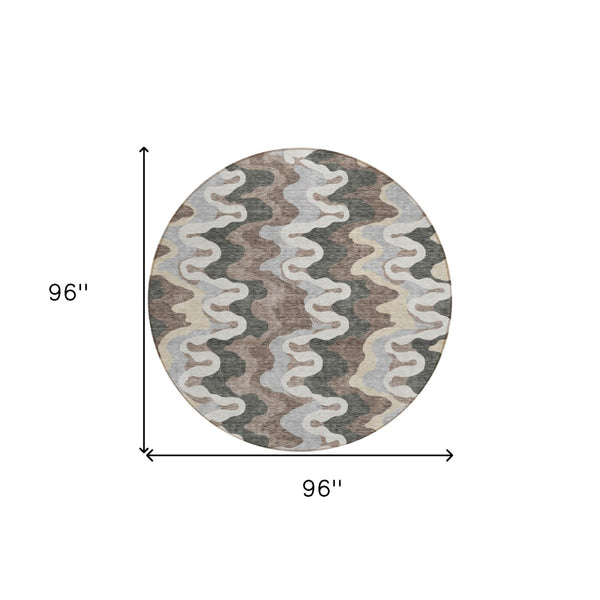 Homeroots 3' Artichoke Green And Ivory Abstract Washable Area Rug For Indoor And Outdoor Spaces, Durable Design 8' Round Polyester 584850