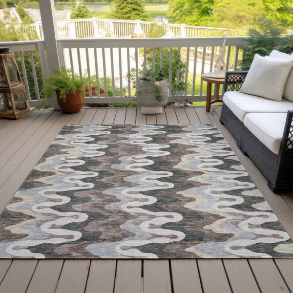 Homeroots 3' Artichoke Green And Ivory Abstract Washable Area Rug For Indoor And Outdoor Spaces, Durable Design 9' X 12' Polyester 584852