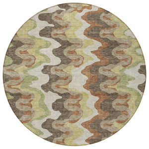 Homeroots 3' Artichoke Green And Ivory Abstract Washable Area Rug For Indoor And Outdoor Spaces, Durable Design 8' Round Polyester 584856