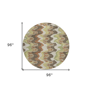 Homeroots 3' Artichoke Green And Ivory Abstract Washable Area Rug For Indoor And Outdoor Spaces, Durable Design 8' Round Polyester 584856