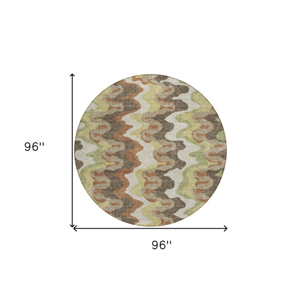 Homeroots 3' Artichoke Green And Ivory Abstract Washable Area Rug For Indoor And Outdoor Spaces, Durable Design 8' Round Polyester 584856