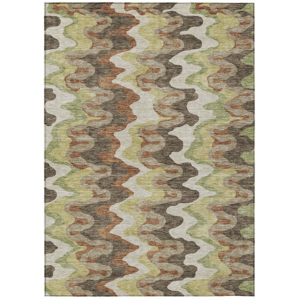 HomeRoots 9' Washable Abstract Area Rug in Chocolate Copper & Artichoke Green for Indoor & Outdoor Elegance 9' X 12' 584858
